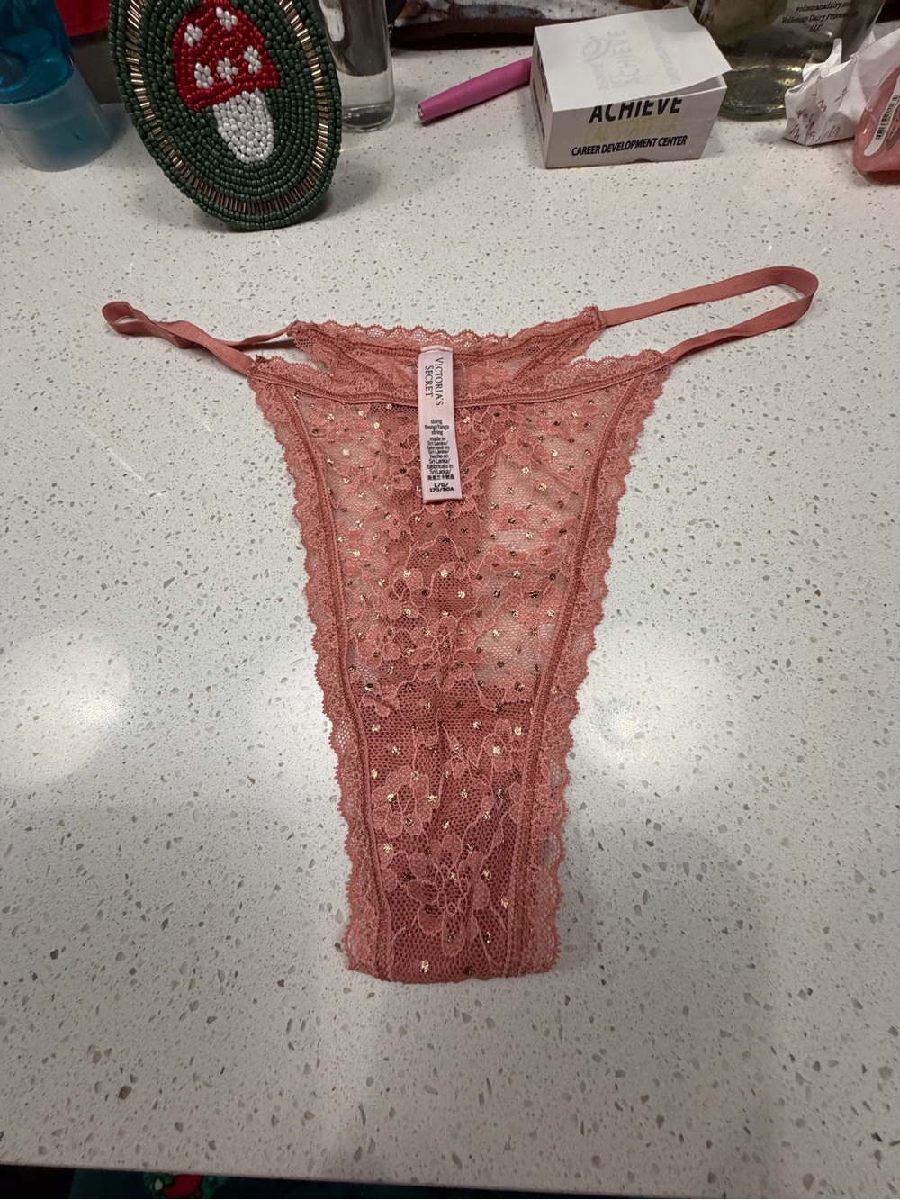 Victoria's Secret Lace Thong - Rose Pink with Gold Foil